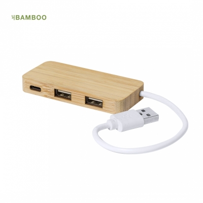 Бамбуков USB хъб с 3 порта, USB 2.0.