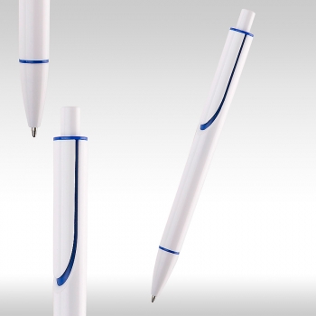 Химикалка бяла CLEAR със сини елементи
