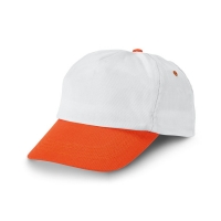 Бяла бейзболна шапка с оранж козирка