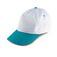 Бяла бейзболна шапка с тюркоаз козирка