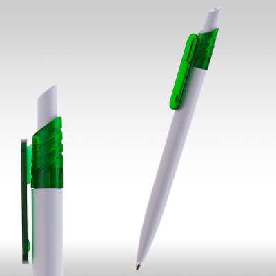рекламни химикалки 90083, бяло тяло, зелен клипс